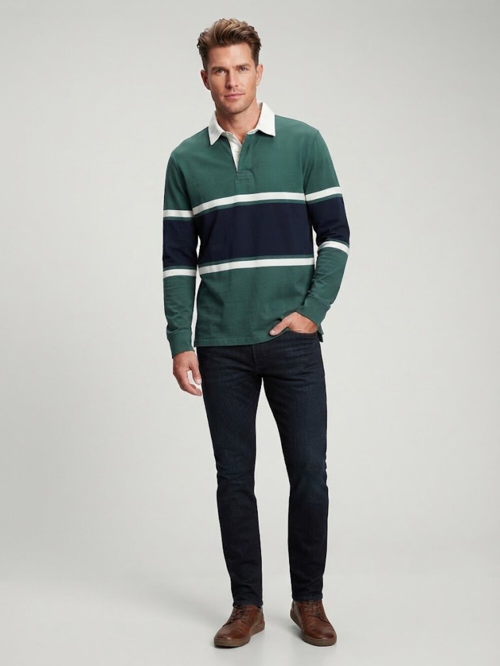American Eagle 77 The Throwback Rugby Shirt Green Striped Size M